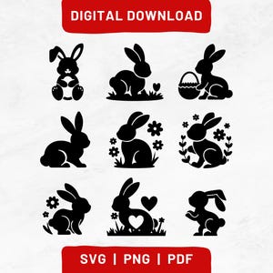 Rabbit Silhouettes SVG Bundle – Plotter template for Easter decoration | DIY craft project for Cricut, Silhouette, wood & vinyl