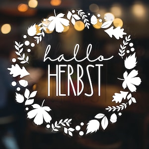 Sticker &quot;Hello Autumn&quot; Window Picture Decal Vinyl Sticker Window, Door or Glass Sticker Wreath Boho in white