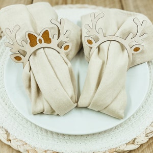 Wooden napkin rings for table decoration for Christmas Deer antlers