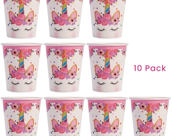 Unicorn Paper Cups 10 Pack, Unicorn Party Supplies, Unicorn Gifts for Girls, Unicorn Birthday Decorations for Girls, Unicorn Table