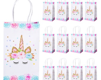 Unicorn Gifts Bag With Handles, 12 Pack, Unicorn Birthday Party Supplies, Paper Party Bags, Gift Bags, Paper Gift Bags, Party Favor Bags