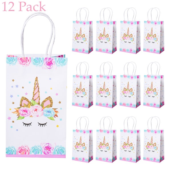 Unicorn Gifts Bag With Handles, 12 Pack, Unicorn Birthday Party Supplies, Paper Party Bags, Gift Bags, Paper Gift Bags, Party Favor Bags