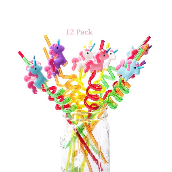 Unicorn Party Favors, Twister Jumbo Reusable Drinking Straws 12PC Set, Unicorn Party Decorations, Unicorn Gift, Unicorn Birthday, Unicorn