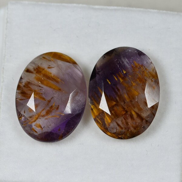 Super 7 faceted cabochon pair, top grade material from Brazil