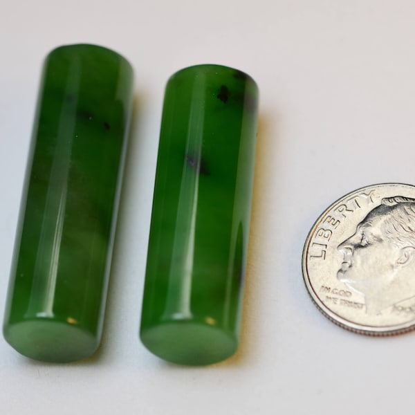 Top grade Siberian Jade var. Nephrite pair set, designer cabochons