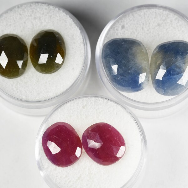 Pink, Blue, Green Sapphire Rosecut cabochon pairs
