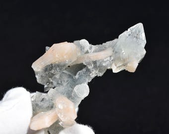 Apophyllite and Stilbite on Chalcedony stalactite, natural specimen from India