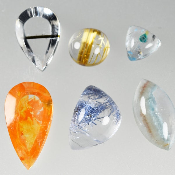 Included Quartz cabochon set, Dumortierite, Medusa Quartz, Gilalite, Iron Oxide, Rutilated and Tourmalinated, ring sizes!