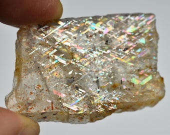 Rainbow Lattice Sunstone polished specimen, partially polished, rare material from Australia