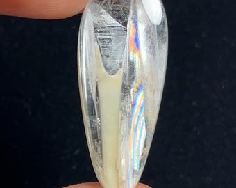 Manifesting Quartz with rainbow flash! One of a kind free form cabochon, Brazilian origin