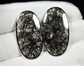 Black Tourmaline in Quartz cabochon pair, top grade material from Brazil
