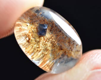 Rare Anatase w/ Lodolite(Garden Quartz) in Quartz cabochon, Brazilian material