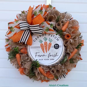 Spring Carrot Patch Wreath, Farm Fresh Door Decor, Easter Bunny Accent