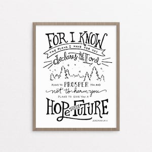Jeremiah 29:11 // Color Options - Christian art print - Bible verse printable - Inspirational quote poster - Instant download