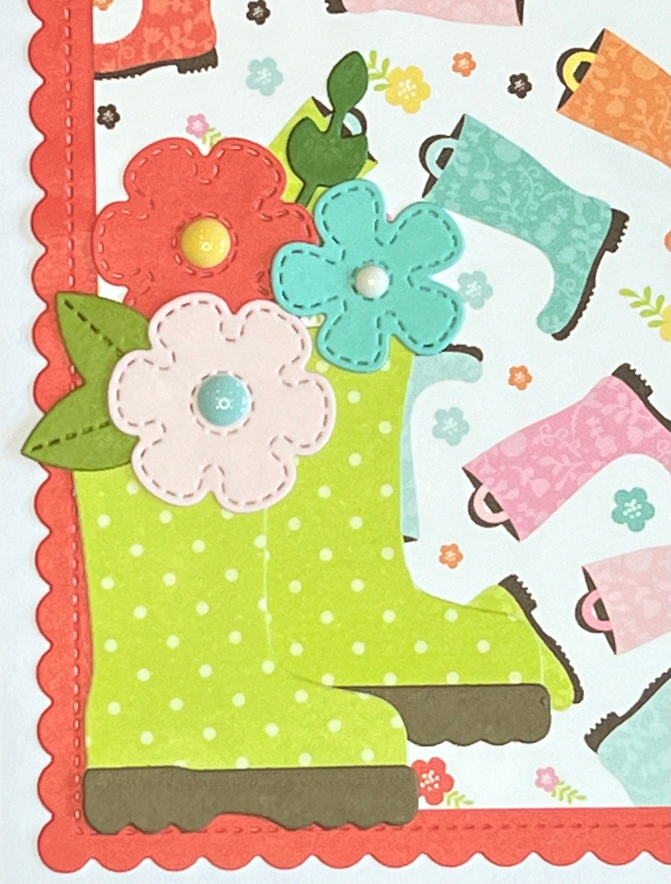 Cheery Spring Greetings Card - Colorful Rubber Boots Spring Card - Sets ...
