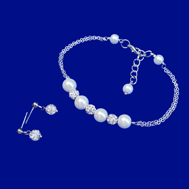 Pearl Crystal Jewelry Set Bracelet Jewelry Set Bridesmaid Etsy