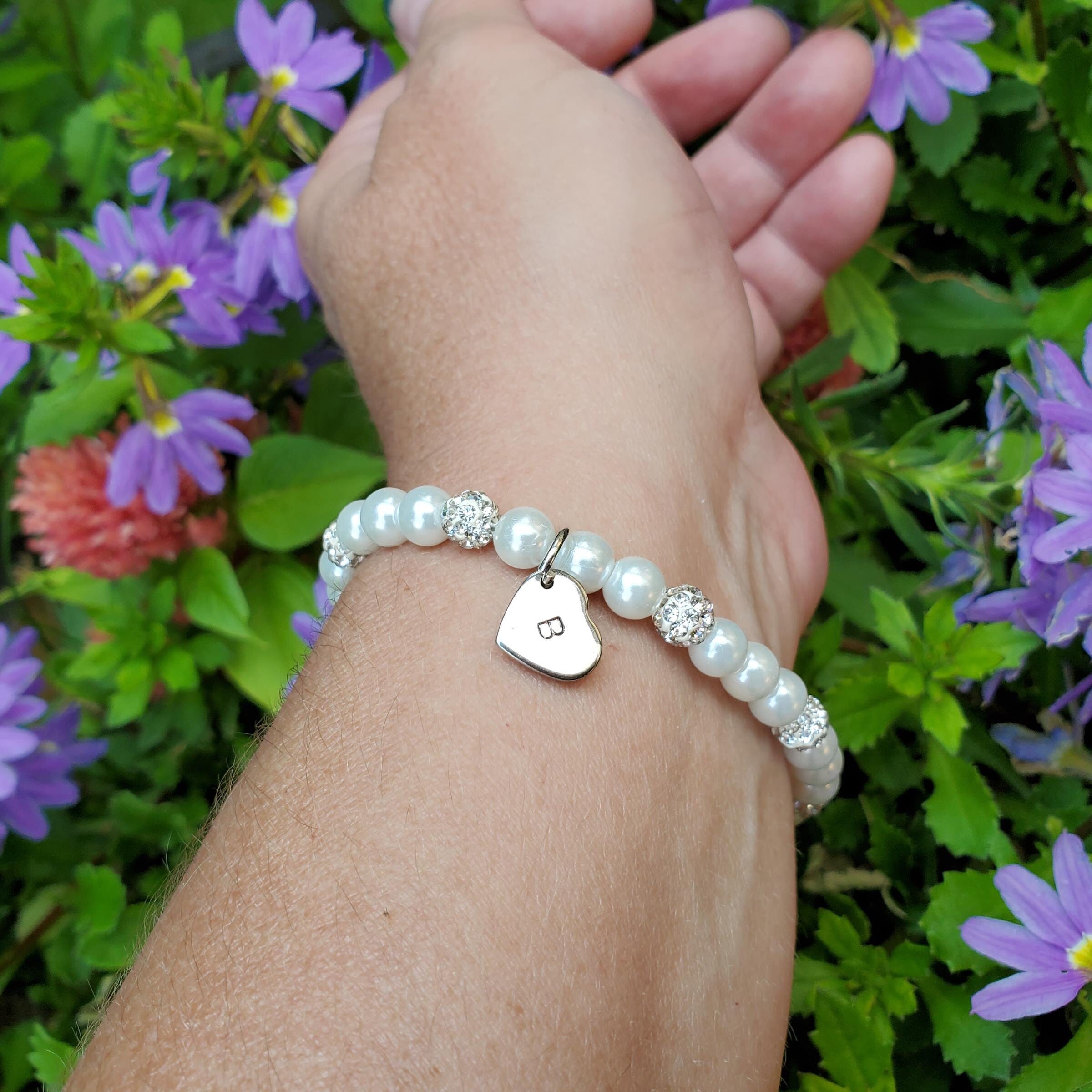 Personalized Pearl Charm Bracelet 
