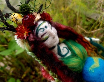 CUSTOM ORDER Mother earth art doll, Gaia, art doll, spirit doll, needle felting, felted doll,