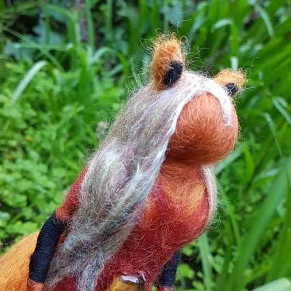 CUSTOM MADE Fox spirit doll, fox, tigers eye, needle felt doll, red fox, doll, wool art, felt animals, wool, felting, witch, wiccan doll,