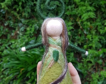 CUSTOM MADE Forest Goddess, gaia, mother earth, forest, goddess, spirals, wicca, witch, earth, felting, art dolls, altar doll, wool art,
