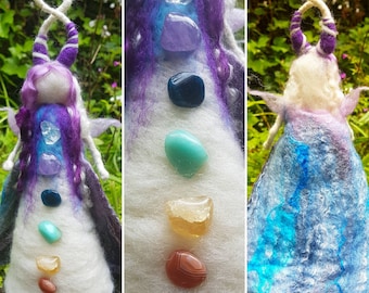 CUSTOM MADE chakra Goddess, chakra crystals, art dolls, healing stones, crystal healing, Goddess sculpture, witchy sculptures, silk, crown