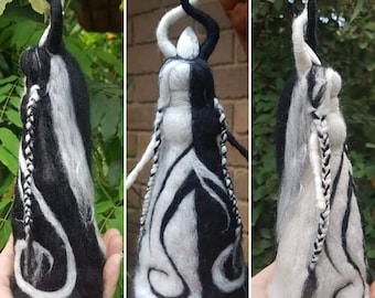 CUSTOM MADE yin and yang,  yin yang, soft sculpture, wool crafts, art doll, witchcraft, altar, magic  spirit doll, black and white,