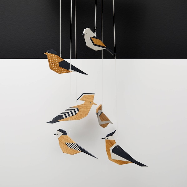 Baby mobile, Black and White Mobile, wooden decoration, Montessori, wooden Birds, Nursery Mobile, hanging decor, baby room, wall decor