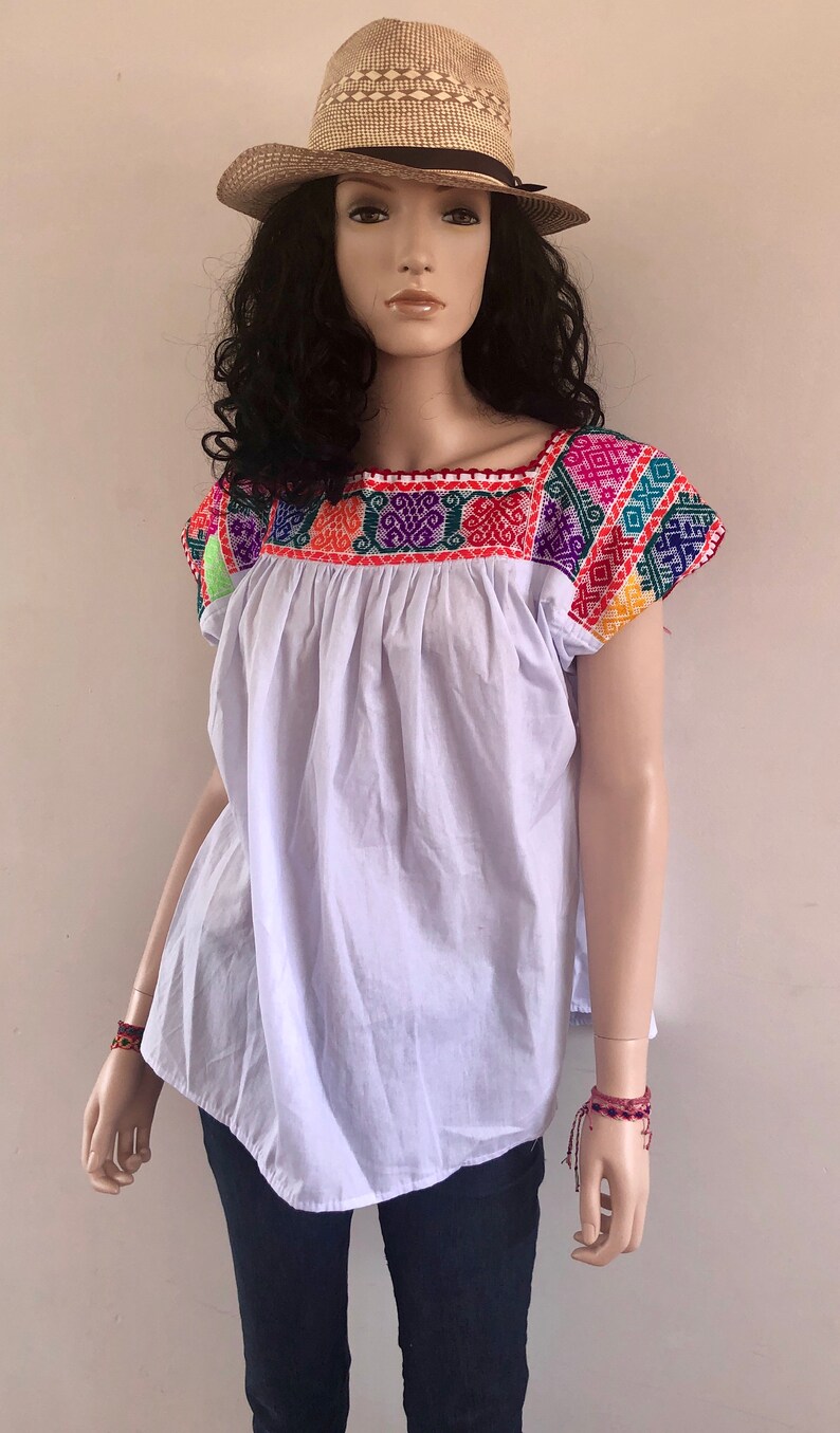 top embroidered by hand very cool traditional typical Mexican peasant blouse