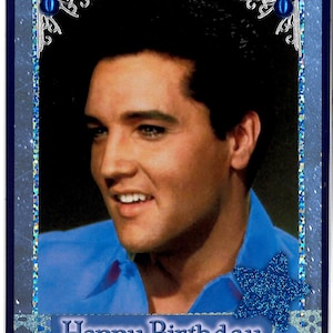 Cartão de aniversário com camisa azul do Elvis