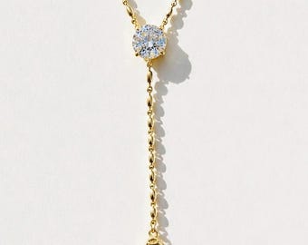 6 Carat CZ Lariat Necklace | Gold Y Chain