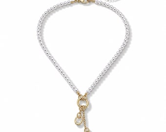 Teddy Pearl Beaded Charm Holder Necklace