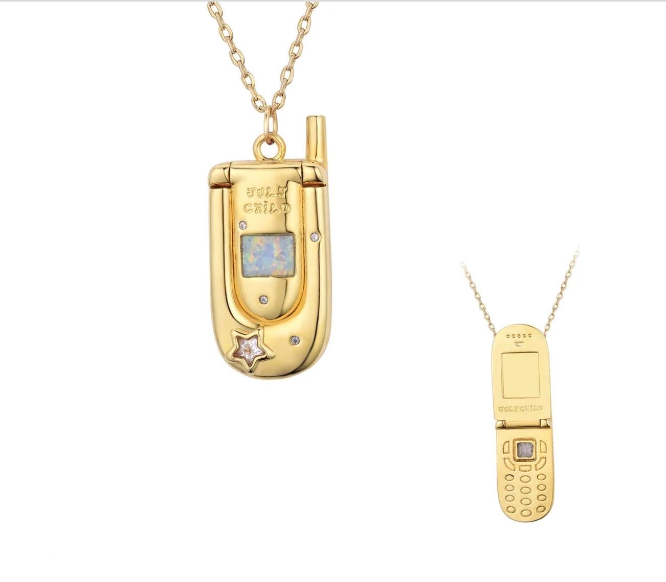 Gold Flip Phone Locket Necklace | 2000s Y2K Cellphone Pendant | Retro ...