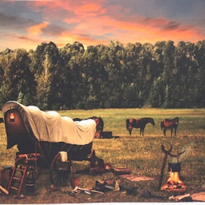 Sun Up To Sundown Covered Wagon Fabric Panel