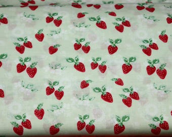 Strawberries Light Green Background Quilt Fabric  By Lecien