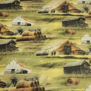 Greener Pastures Barns Allover Quilt Fabric  By Wilmington Fabrics