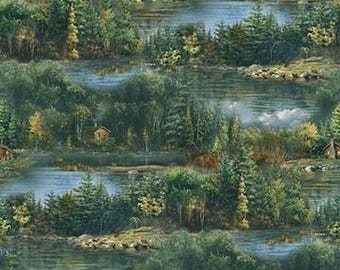 "Northwood Naturescapes Allover Bäume Quilt Stoff von Northcott Fabrics."