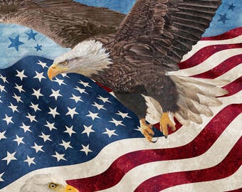 Stars and Stripes Stonehenge American Eagle & Flag Quilt Fabric Panel By Northcott Fabrics