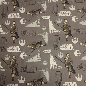 Star Wars The Force Awakens Rey Grey Background Quilt Fabric  By Camelot Fabrics