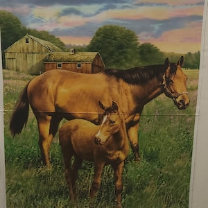 Hold your Horses, Mama and Baby Horse Quilt Fabric Panel ~ Penny Rose Fabrics