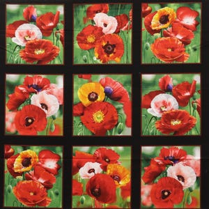 Quilt stoffen paneel klaprozenbloem van Elizabeth Studio