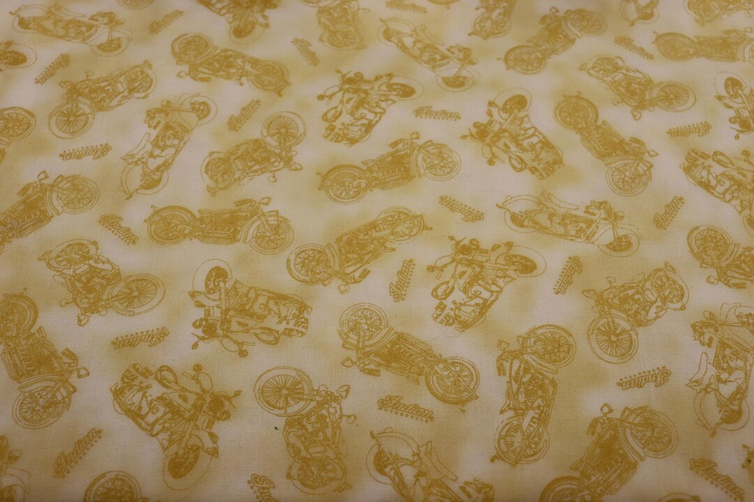 Yellow Rider Patterned Background Indian Motorcycle Yellow Background Motorcycles Quilt Fabric by QT ...