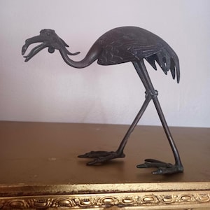 Japanese Hand Cast Meiji Style Bronze Crane  Art Sculpture Unique Vintage Collectible Early Example Home or Office Display Antique Gift