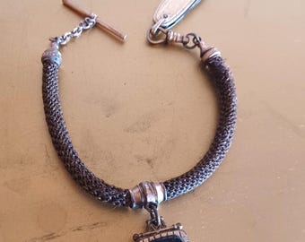 Victorian Mourning Fob: Human Hair Intaglio, Pocket Knife, Black Onyx