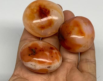 143 grams, 1.5" -1.6", 3 pcs, Natural Carnelian Palm Stone Polished Gemstone Freeform Gallet Palm-Stone, Crystal, Home Decor, E02084