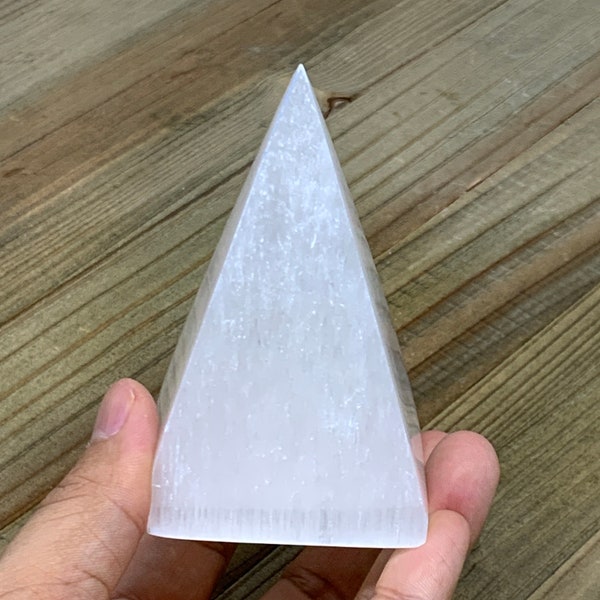 242 Grams, 3.5"x2.2 White Satin Spar (AKA Selenite) Pyramid Crystal Polished Large Size, Home Decor, Office Decor, Collectible, E01482