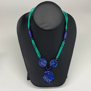 32,6 Gramm, 2mm - 30mm, 21&quot; Multi-Strähnen Perlen Lapis Lazuli Anhänger Halskette ATS Statement, oval, runde Form, grün synthetische Türkis.