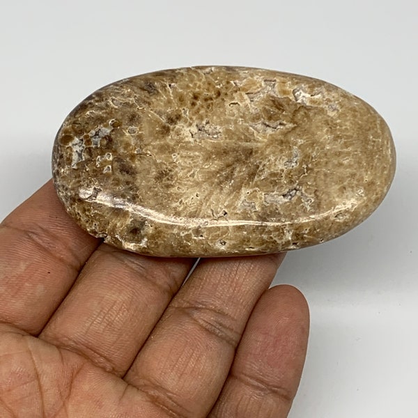 60.2 grams, 2.8" x 1.6" x0.5" Natural Untreated Chocolate Calcite Palm-stone Gallet Polished, Reiki Crystal, Charka, Energy, E0414