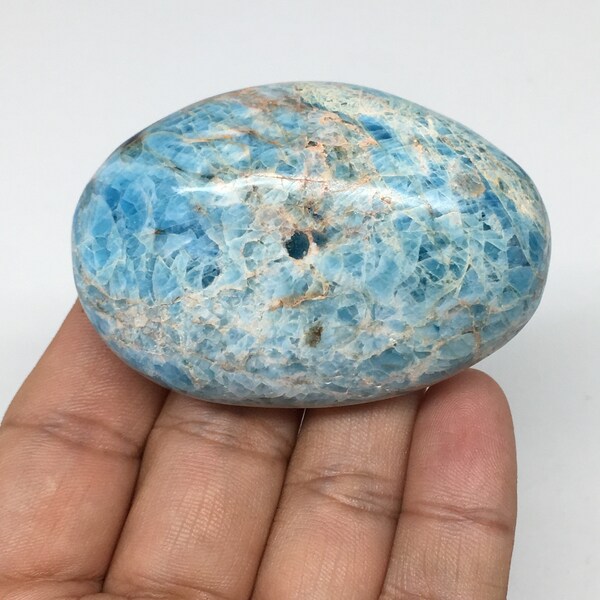 117.9 gramos, 2.5" x 1.7" x 1.1" Natural Untreated Blue Apatite Palm-stone Gallet Shiny Glassy Pulido, Cristal Reiki, Charka, Energía