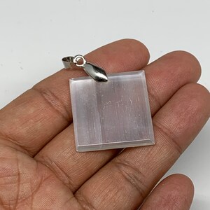 1pc, 6-7g, 1&quot;, Selenite Pendant Square Shape Polished, Polished Selenite Crystal, Healing Crystal, Healing Stone, Gemstone