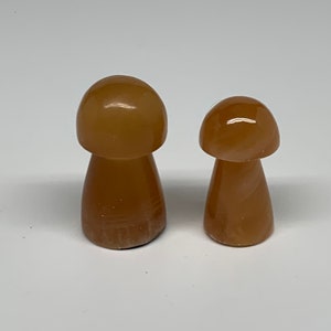 131.2 grams, 2&quot;-2.3&quot;, 2 Pieces, Natural Honey Calcite Mushrooms Polished Carved Gemstone Stand Alone, Home Decor, Collectible, E02497